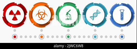 Science concept vector icon set, medicine colorful web buttons collection, education modern design infographic template Stock Vector