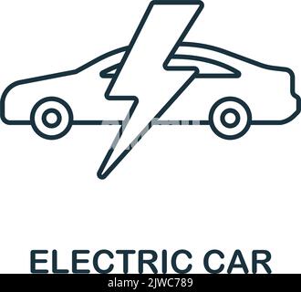 Electric car with lightning simple EV concept icon or sign in thin line ...