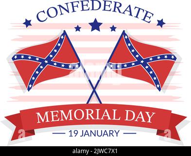 Confederate Memorial Day Template Hand Drawn Cartoon Flat Illustration for Commemoration Servicemen of the America with Flag Design Stock Vector