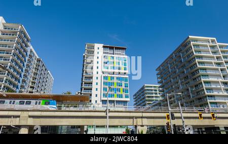 Richmond cityscapes. Downtown with Modern apartment buildings in Richmond BC, Canada. Apartment buildings in Residential District of Richmond-August 2 Stock Photo