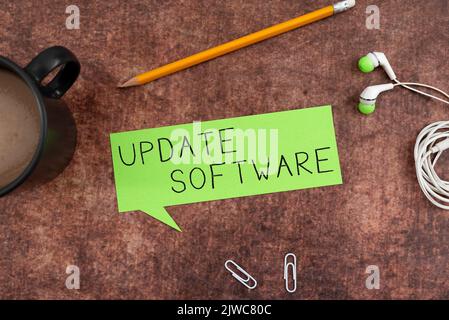 Handwriting text Update Softwarereplacing program with a newer version of same product. Word for replacing program with a newer version of same Stock Photo