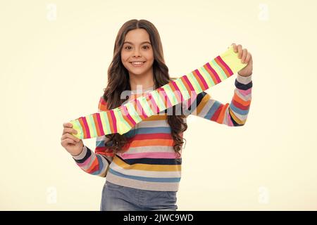 Pair of cute child socks on white background, top view Stock Photo