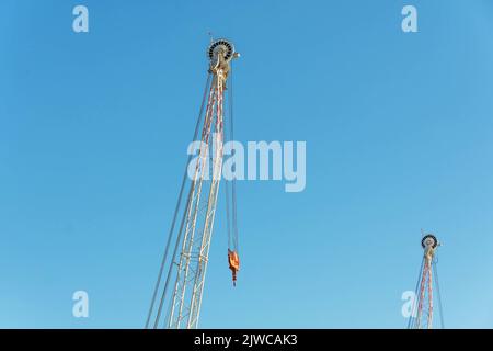 Steel wire rope on production platform, energy and petroleum industry Stock Photo