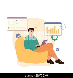 Content management system concept design or CMS concept design. Software development. Website architecture. Flat vector illustration. Stock Vector