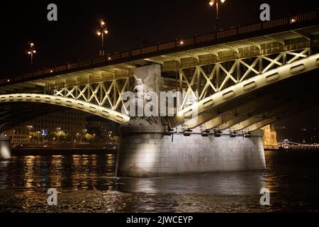 Budapest, Hungary - September 20 : Margaret Bridge illuminated at night in Budapest on September 20, 2014 Stock Photo