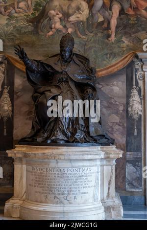 Rome, Italy - September 2022 - Capitoline Museum, in Piazza del Campidoglio, bronze Statue by Alessandro Algardi Pope Innocenzo X Stock Photo