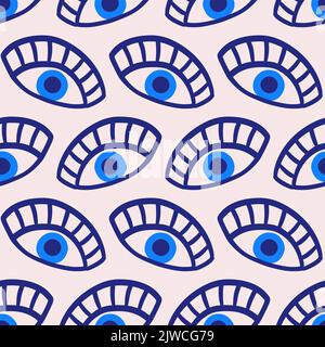 Evil eyes seamless pattern in blue coral colors Stock Vector