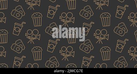 Cinema seamless pattern with icons Movie black background Stock Vector