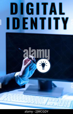 Handwriting text Digital Identityinformation on entity used by computer to represent agent. Business idea information on entity used by computer to Stock Photo