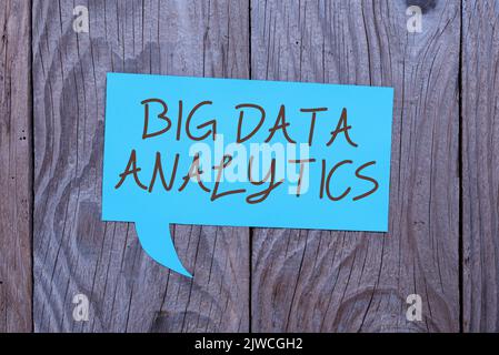 Sign displaying Big Data AnalyticsThe process of examining large and varied data sets. Concept meaning The process of examining large and varied data Stock Photo