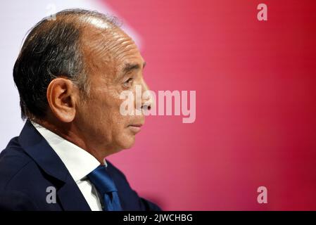 Eric Zemmour is interviewed by Apolline de Malherbe on RMC/BFMTV in Paris, France on September 5, 2022. Photo by Alain Apaydin/ABACAPRESS.COM Stock Photo