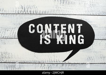Conceptual caption Content Is KingContent is the heart of today's marketing strategies. Internet Concept Content is the heart of todays marketing Stock Photo
