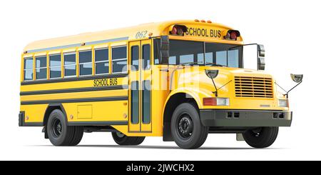 School bus isolated on white background. 3d illustration Stock Photo