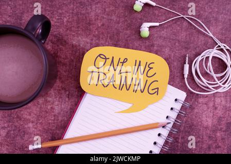 Text showing inspiration Online TrainingTake the education program from the electronic means. Business idea Take the education program from the Stock Photo