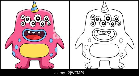 Monster With Multiple Eyes Coloring Illustration Stock Vector