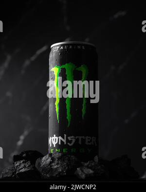 West Bangal, India - September 05, 2022 : Black Monster Energy Drink can stock image. Stock Photo