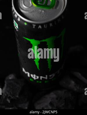 West Bangal, India - September 05, 2022 : Black Monster Energy Drink can stock image. Stock Photo