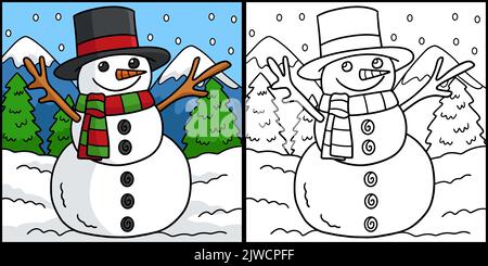 snowman Coloring Page Colored Illustration Stock Vector Image & Art - Alamy