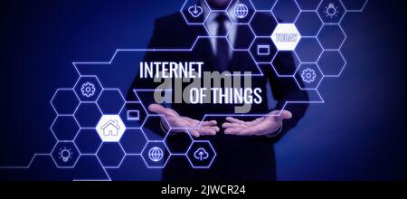 Conceptual caption Internet Of Thingsconnection of Devices to the Net to Send Receive Data. Conceptual photo connection of Devices to the Net to Send Stock Photo