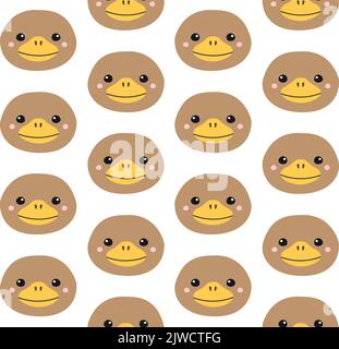 Vector seamless pattern of flat hand drawn platypus duckbill face head isolated on white background Stock Vector