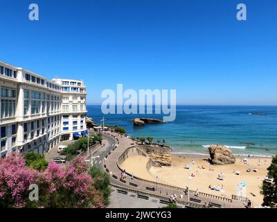 Biarritz, Atlantique Pyrenees. France: July 11, 2022: La grande Plage and its famous promenade in Biarritz, holidays in the south-east of France. Stock Photo