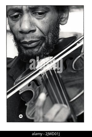 A 1983 close-up portrait of jazz violinist Leroy Jenkins in his Manhattan studio. Stock Photo