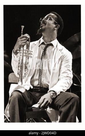 Jazz trumpet player Lester Bowie on stage at an Art Ensemble of Chicao concert in New York City circa 1983. Stock Photo