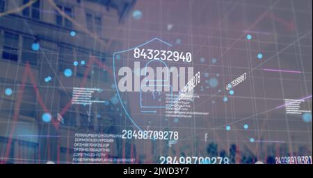 Image of data processing over modern building Stock Photo