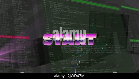 Image of start text and data processing over office Stock Photo