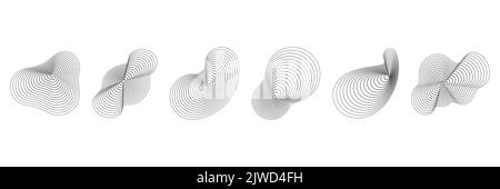 Abstract topography circles. Organic texture shapes. Vector outline illustrations set. Stock Vector