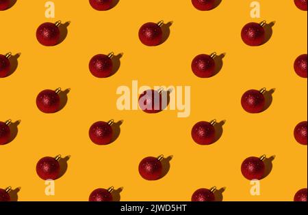 orange xmas background red ball seamless pattern Stock Photo
