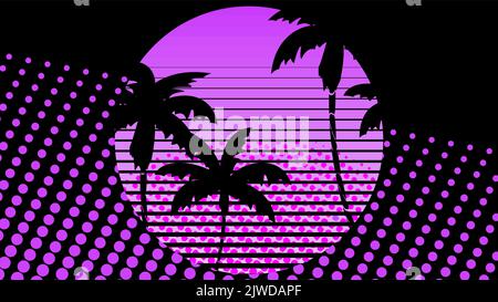 summer palms silhouette hawaii background postal colorful illustration retro style in vector format Stock Vector