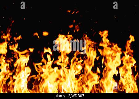 fire on black flame texture hot blaze orange spark Stock Photo