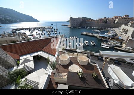 The harbor of the old walled city of Dubrovnik in Croatia. Stock Photo