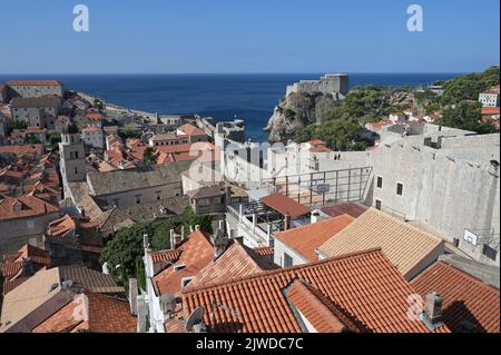 The walled city of Dubrovnic and Fort Lovrijenac in Croatia. Stock Photo
