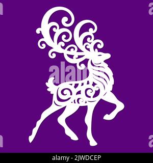 Christmas deer. Template for laser cutting of any materials. For the design of Christmas and New Year decorations, decor elements, Christmas decoratio Stock Vector