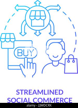 Streamlined social commerce blue gradient concept icon Stock Vector