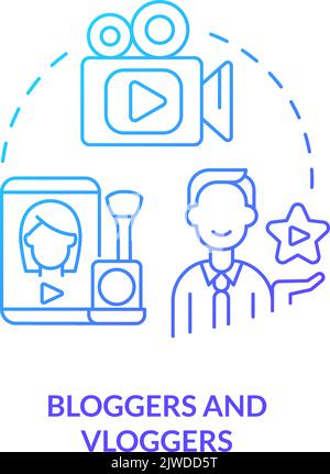 Bloggers and vloggers blue gradient concept icon Stock Vector