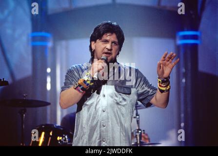 Hoi, österreichische Pop Band mit Sänger Freddy Pfister, Auftritt in der ZDF Hitparade, Deutschland, 1999. Hoi, Austrian Pop Band with singer Freddy Pfister, ZDF Hitparade performance, Germany, 1999. Stock Photo