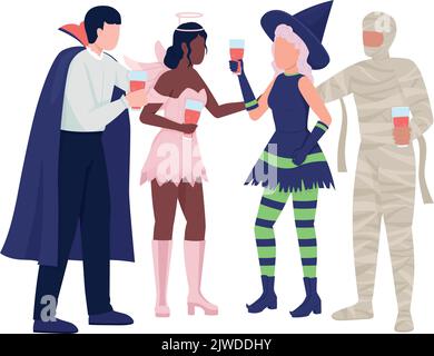 Halloween party guests semi flat color vector characters Stock Vector ...