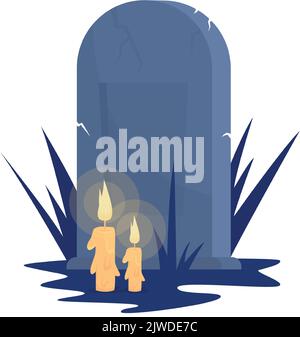 Gravestone with candles semi flat color vector object Stock Vector