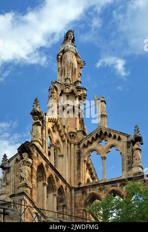 Neogothic or Gothic Stonework & Virgin Mary Statue c18th Chapel Notre-Dame-de-Bon-Secours atop the Medieval Tour Randonne Nyons Drôme Provence France Stock Photo