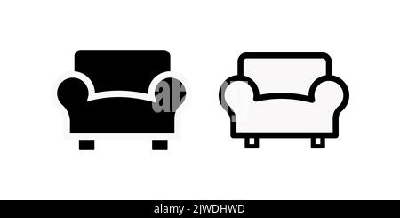 Black white vector illustration of bridgewater sofa. Flat icon of settee. Element of modern home office furniture. Isolated object on white background Stock Vector