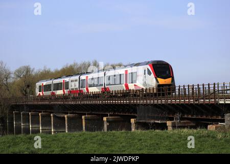 Greater Anglia trains, Class 755 train near Manea village, Fenland, Cambridgeshire, England Stock Photo