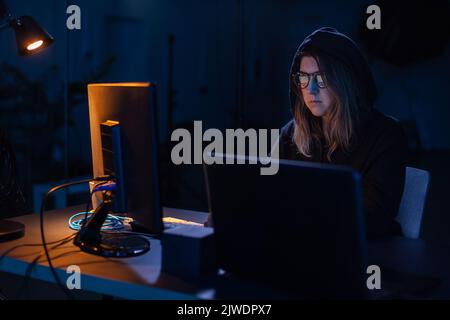 hacker using computer virus for cyber attack Stock Photo