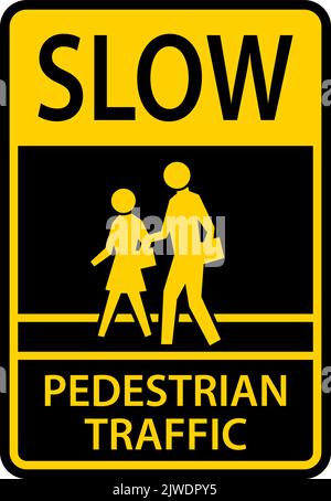 Slow Pedestrian Crossing Sign On White Background Stock Vector