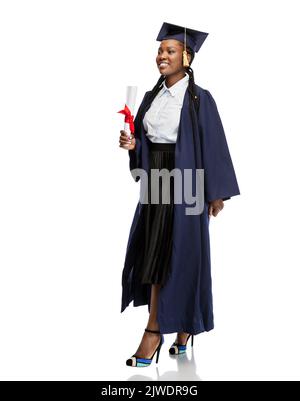 happy female graduate student walking with diploma Stock Photo - Alamy