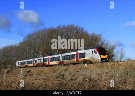 Greater Anglia trains, Class 755 train near Whittlesey town, Fenland, Cambridgeshire, England Stock Photo