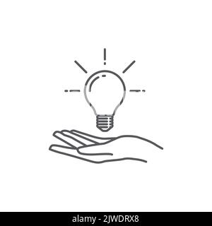 Light bulb in hand icon. Hand line icon with Lamp light bulb icon . Idea icon symbol. Vector illustration Stock Vector