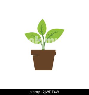 leaf and pot icon. Potted plant icon trendy design. leaf on pot icon vector. garden logo. Vector illustration Stock Vector